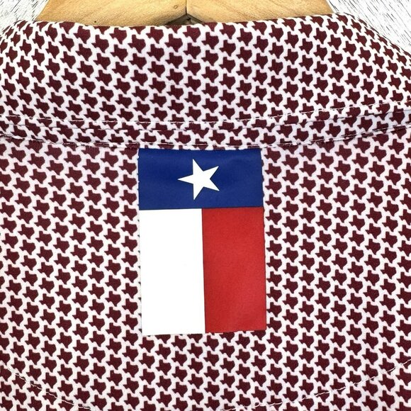 Rhoback Polo Shirt Mens Medium M Red Texas Flag Print Golf Performance - Picture 5 of 6